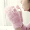 Miniatyrbild 8 av 11: Elastiska helfingerhandskar för damer, söta kaninullshandskar, vintervantar för kvinnor, mode enfärgade vantar, tjocka varma handskar Beige One Size
