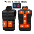 Miniatyrbilde 11 av 11: Herre Utendørs USB Infrarød Varmevest Jakke Herre Vinter Elektrisk Oppvarmet Vest Vattert Vest For Sport Fotturer Oversized 5XL 9 areas Twill black XXL