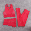 Pikkukuva 1 / 11: Joogasetti Crop Top Rintaliivit Shortsit Leggingsit Treenausasu Aktiivinen Kuntoilu Kuntosalivaatteet 3PCS Red Set S