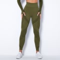 Pikkukuva 9 / 9: Eurooppalaiset ja amerikkalaiset saumattomat neulotut seksikkäät raidat kosteutta siirtävät joogahousut urheiluun juoksuun fitness-housut naisille 6301 trousers-dark green M