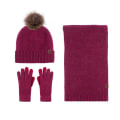 Miniatyrbilde 1 av 8: Lue, skjerf og hansker, tredelt sett, kuldebestandig pelsdusk, fleecefôret strikkesett Wine red three-piece set