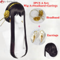Pikkukuva 10 / 11: Anime SPY×FAMILY Yor Forger Pitkät Mustat Cosplay Peruukki Hiukset Lämmönkestävä Synteettinen SPY FAMILY Halloween Roolileikki Peruukit + Peruukkihattu WigB 3PCS C Set One Size