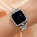 Miniatyrbillede 2 af 5: LED Touch Screen Ur Square Diamond Elektronisk Ur Let Luksus Ur Moderigtigt Simpelt Dameur Silver