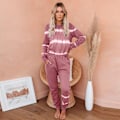 Miniatyrbillede 4 af 4: Dame 2-delt stribet farve pyjamassæt Løse afslappede Loungewear Træningsdragter Joggingbukser Sæt Gray M