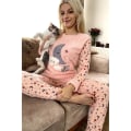 Miniatyrbillede 3 af 5: Dame Ærme Sæsonbestemt Bomuld Kæmmet Pyjamas Sæt - Vinter Pyjamas - Hyggelige Bløde Dame Pyjamas Gray XL