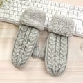 Pikkukuva 8 / 11: Naisten neulotut palmikkokukkakuvioiset lapaset talveen, naisten villa- ja kashmirsekoitteiset paksut ja lämpimät kokosormihanskat N508-Dark gray One Size