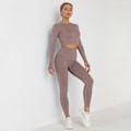 Pikkukuva 8 / 11: Eurooppalainen ja amerikkalainen neulottu yksivärinen saumaton pitkähihainen housupuku joogaan, urheiluun ja kuntoiluun, kaksiosainen setti 6095 long sleeve trousers suit-Black M