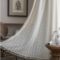 Pikkukuva 4 / 5: Ontto pitsiverho, beige, geometrinen kukka, olohuoneen makuuhuoneen verho Beige Clover tassel curtain rod 150 width * 240CM height