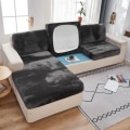 Miniatyrbild 4 av 8: 1/2/3-sits Enfärgad Tjock Sammet Stretch Soffskydd Sofföverdrag Sittdyna Light gray 1 Seater