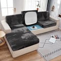 Miniatyrbild 4 av 8: 1/2/3-sits Enfärgad Tjock Sammet Stretch Soffskydd Sofföverdrag Sittdyna Light gray 2 Seater
