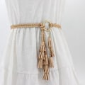 Miniatyrbillede 3 af 4: Fashionable kvinder ensfarvet flettet kvastbælte Boho piger tynde taljereb strikkede bælter til kjole taljebånd tilbehør Camel One Size