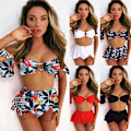 Pikkukuva 3 / 7: Kolmiosainen Bikini Seksikäs Printti Röyhelö Uima-asu Navy blue printing M