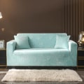 Miniatyrbild 6 av 10: Kristall Sammet Elastisk Sofföverdrag Utdragbar Sofföverdrag Soffskydd Sektionsindelad Enfärgad Enkel/Två/Tre/Fyra Sitser L-Form Behöver Köpa 2st Blue 145-185cm