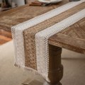 Miniatyrbilde 5 av 11: Bordløper i bomull og lin, stripet søm, to-farget vevd dusk, naturlig materiale, amerikansk duk Two hemp string 30*180 (including tassels)