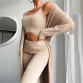 Miniatyrbillede 2 af 5: Dame Coral Fleece Pyjamassæt Efterår Vinter Pyjamas 3 Tre-delt Pyjamas Vest + Bukser + Jakke Tre-delt Sæt Beige M