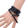 Miniatyrbillede 1 af 5: Fem-Cirkel Pressede Ord Kvæglæder Armbånd Retro Simpel Multi-Cirkel Herre Læder Armbånd Populær Ornament Black Bronze