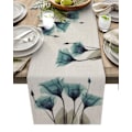 Miniatyrbillede 1 af 11: Blå Tulipan Bordløber til Spisebord Køkkenindretning Pletafvisende Spisebordsdug Rektangulær Bordløber 180-33cm 70-13inch 05