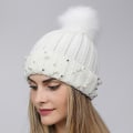 Miniatyrbilde 3 av 5: Dame Perle Ullstrikket Lue Høst og Vinter Varm Fluffy Ball Lue Fortykket Allsidig Lue Black Average size