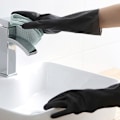 Miniatyrbillede 5 af 5: 1 Par Sorte Handsker Hjem Vask Rengøring Handsker Have Køkken Opvask Fingre Gummi Opvask Husholdnings Rengøring Handsker Black M