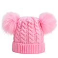 Pikkukuva 1 / 8: Uusi lämmin värikäs turkispallo aikuisten neulottu pipo syksyyn ja talveen naisille Pink Adult average size