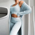 Miniatyrbillede 4 af 5: Dame Coral Fleece Pyjamassæt Efterår Vinter Pyjamas 3 Tre-delt Pyjamas Vest + Bukser + Jakke Tre-delt Sæt Red XL