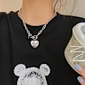 Pikkukuva 1 / 11: Titaani Teräs Musta Rakkaus Riipus Kaulakoru Korut Riipussetti Koristeelliset Korut 22# silver heart necklace