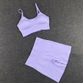 Pikkukuva 1 / 11: Jooga Rintaliivit Crop top Urheiluliivit Treenausasu Saumaton Polyesteri Kuntosalisetti 2pcs Purple L