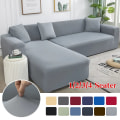 Miniatyrbild 1 av 9: Grått Enfärgat Elastiskt Stretch Sofföverdrag Behöver Beställa 2 Delars Sofföverdrag Om L-stil fundas soffor con chaise longue Fodral för Soffa Light grey 3-seater 190-230cm