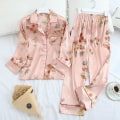 Miniatyrbild 4 av 4: Långärmad pyjamas Höst Is-silke Långärmad byxdress Tryck Mode Pyjamas Set Baby pink L