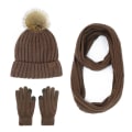 Miniatyrbilde 4 av 7: Strikket Lue Skjerf Hansker Tredelt Sett Utendørs Hold Varmen Skjerfsett Wine red three-piece set