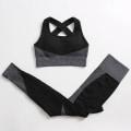 Miniatyrbild 11 av 11: Yoga Set Träningskläder gym fitness för damer träningsdräkt top pents black gray L