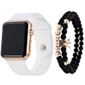 Miniatyrbild 1 av 6: 3 st/set Herr Mode Enkel LED Silikon Elektronisk Klocka Armband Set Rose gold shell White Belt
