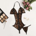 Miniatyrbild 1 av 5: TAM Satin Silk Pyjamas Leopardtryck Pyjamas Underkläder Nattkläder Satin Brown XL