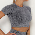 Pikkukuva 1 / 11: Saumattomat neulotut urheilushortsit lyhythihaiset shortsit joogavaatteet kuntoilupuku seksikkäät treenivaatteet naisille 9149 short sleeve-dark gray M