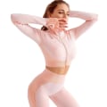 Miniatyrbild 1 av 11: Yoga Set Långärmad Tröja+Sport-BH+Sömlösa Leggings Träningskläder Löparkläder Gymkläder Pink L