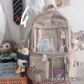 Miniatyrbild 9 av 11: Söt Dam Multi-Ficka Vattentät Skolryggsäck Högstadieelev Skolväska Kvinnlig Tjej Ryggsäck Laptop Bokväska Beige with Bear