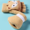 Miniatyrbillede 5 af 10: Småbørn Vinter Strikkede Fingerløse Tegneserie Handsker Tykke Varme Udendørs Skrive Konvertible Flip Top Halv Finger Vanter 6-10 År DKgray Dino