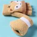 Miniatyrbillede 5 af 10: Småbørn Vinter Strikkede Fingerløse Tegneserie Handsker Tykke Varme Udendørs Skrive Konvertible Flip Top Halv Finger Vanter 6-10 År Gray Dino