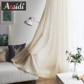 Pikkukuva 3 / 5: Beiget pellavatylliverhot olohuoneeseen Modernit pellavaiset läpikuultavat verhot makuuhuoneeseen Yksiväriset voile-verhot lastenhuoneen ikkunaverhoiksi Beige tulle curtains W100cm x H120cm