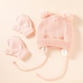 Miniatyrbillede 7 af 11: Sød Strikket Pompom Babyhue Handsker Kasket Tyk Varm Pige/Dreng Hue Handsker Beanie Vinter Ørevarm Børnehue Baby Bonnet Muts NavyGlovesHat