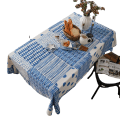 Miniatyrbild 4 av 5: Blå Sömnad Duk Geometriskt Tryck Enkel Bomull Linne Bordsduk Restaurang Köksduk Blue puzzle without lace 140*140