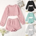 Miniatyrbillede 3 af 3: Fuzzy Lounge Casual Pyjamassæt til Kvinder Langærmet Fleece Pullover og Shorts Bukser Sæt 2 Dele Fluffy Loungewear Nattøj Blue M