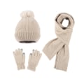 Miniatyrbilde 9 av 9: Dame Lue med pelsdusk, skjerf og hansker, tredelt sett, moteriktig varm ullcapsdress Gray