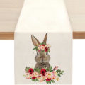 Miniatyrbilde 7 av 11: Søt naturlig jute burlap påskehare blomster egg ku trykt bordløper bordflagg duk stoffdeksel duk fest hjem dekor rectangle 33X200CM white 6