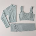 Miniatyrbild 7 av 11: Yoga Set Dam Gym Kläder Kvinnlig Hög Midja Yoga Byxor Träningsdräkt Dam Fitness Kläder 3 Pcs Set Violet M