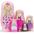 Miniatyrbillede 1 af 4: Russiske Nesting Dolls - Pink Angel Girls Træ Matryoshka Dolls til Børn Håndlavede Søde Tegneserie Nesting Doll Legetøj Stablet Dukkesæt af 5
