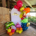 Miniatyrbillede 4 af 9: 141 stk. Sommer Tropisk Ballonbue Garland Kit, Lyserød Limegrøn Skiferblå Orange Gul Latex Regnbue Ballon Garland Kit