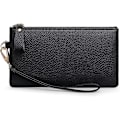 Miniatyrbilde 1 av 6: Håndleddsveske for kvinner, RFID-blokkerende Clutch-vesker for kvinner, ekte lærhåndvesker for kvinner med håndleddsstropp og glidelåslomme for mynter Black