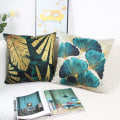 Miniatyrbild 5 av 5: 45 x 45 cm, Set med 4 st Teal och Guld Blad Kuddfodral