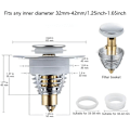 Miniatyrbillede 7 af 7: Universal Badeværelsesvask Propper, Pop Up Vask Hul Propper Dæksel med Si til 32-42mm Aftapningshuller, Rustfrit Stål Push Style Propper til Vask